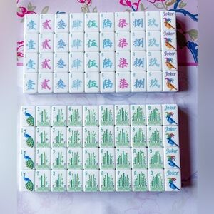 Floral Mahjong Tile Set - Blue Board Games Edition